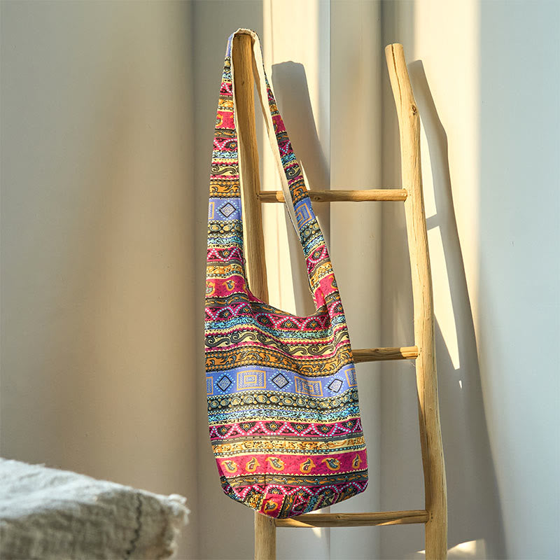 Cotton Crossbody Bag with Colorful Stripes for Spiritual Style