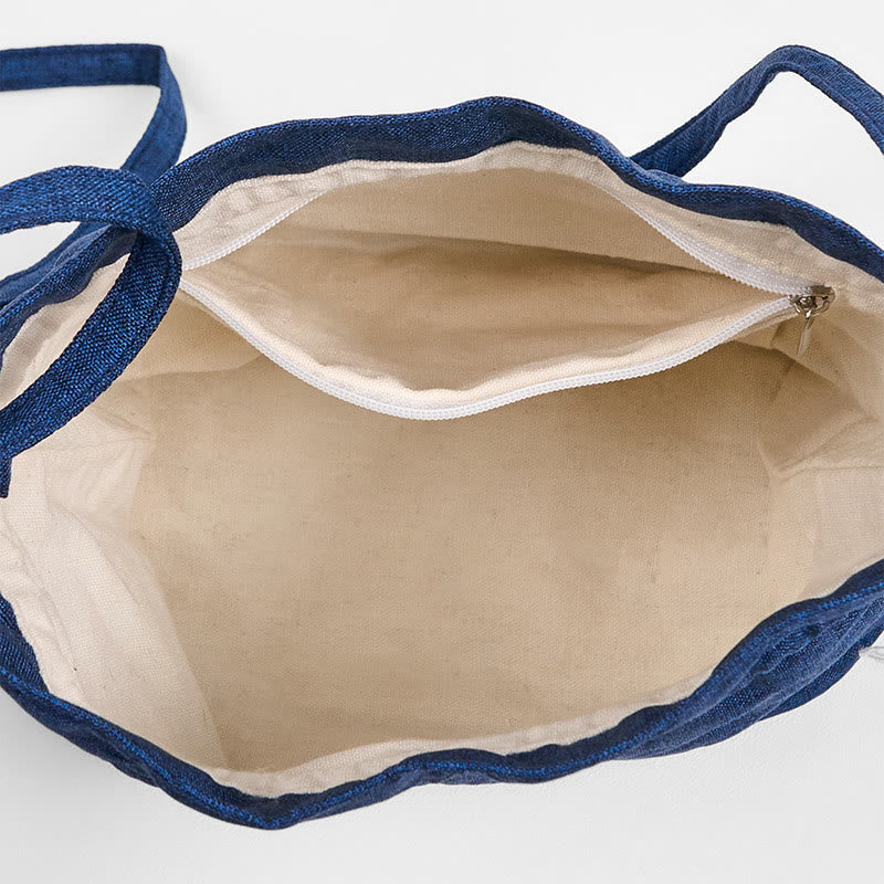 Cotton Linen Navy Blue Crane Spiritual Shoulder Bag