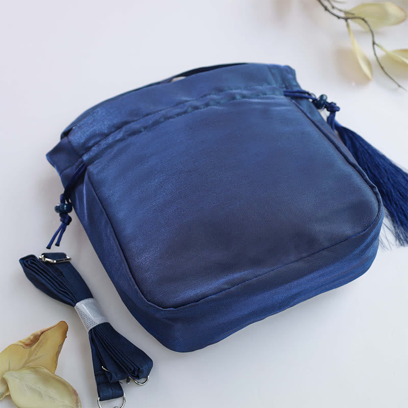 Cotton Linen Tote Bag with Lotus Koi Embroidery 20cm