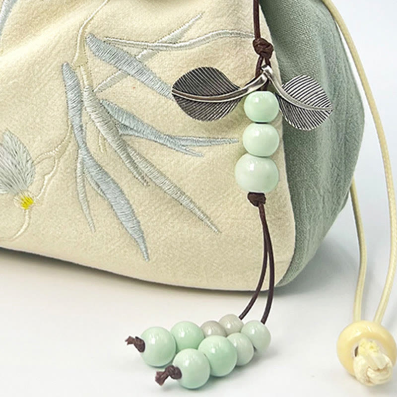 Cotton Linen Tote Bag with Spiritual Lotus Embroidery 20cm