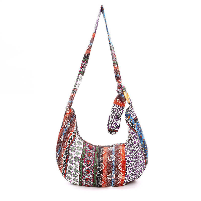 Cotton Stripes Print Crossbody Bag with Adjustable Strap 44cm