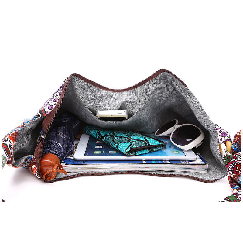 Cotton Stripes Print Crossbody Bag with Adjustable Strap 44cm