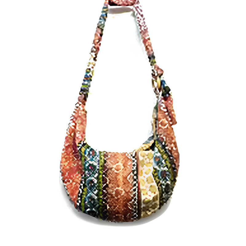 Cotton Stripes Print Crossbody Bag with Adjustable Strap 44cm