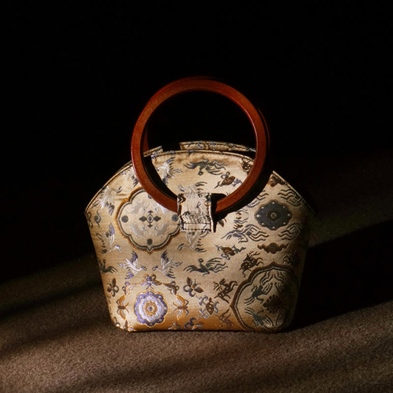 Crane Deer Wood Handle Spiritual Handbag 19cm for Harmony