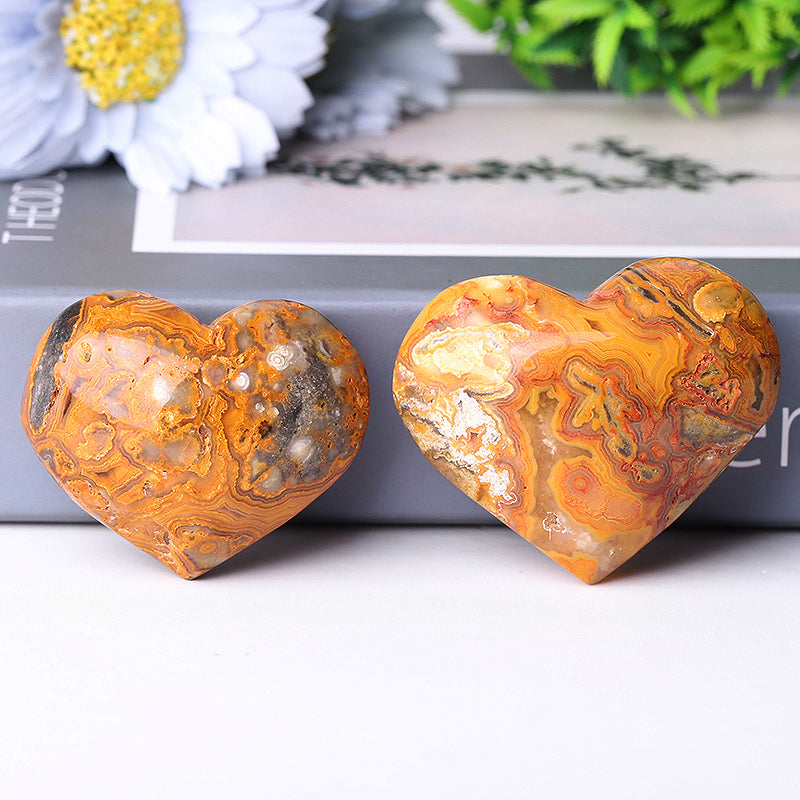 Crazy Agate Heart Shape Crystal Carving 2-2.5 Inches