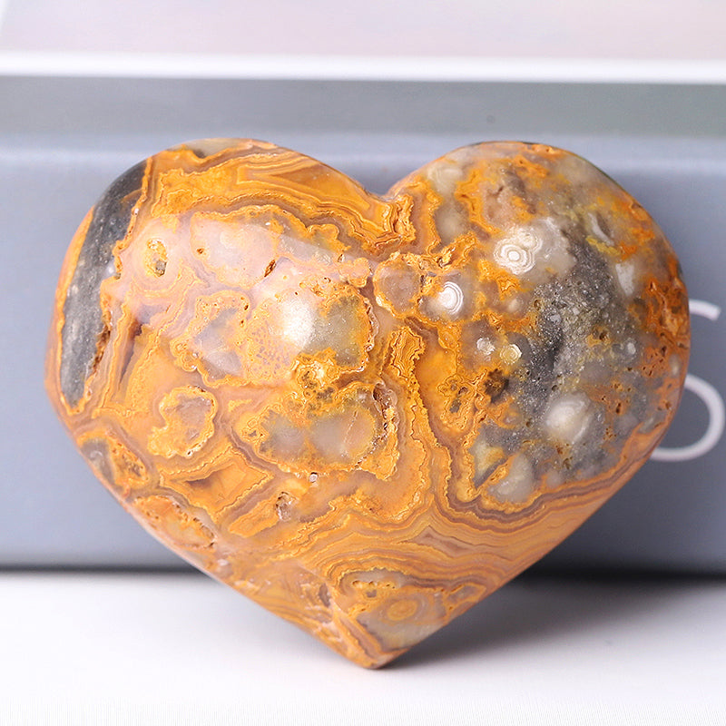 Crazy Agate Heart Shape Crystal Carving 2-2.5 Inches