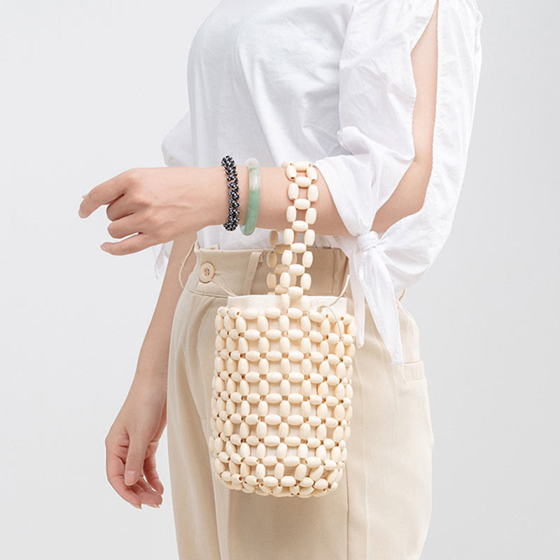Crude Wood Handbag with Wooden Beads for Spiritual Accessories