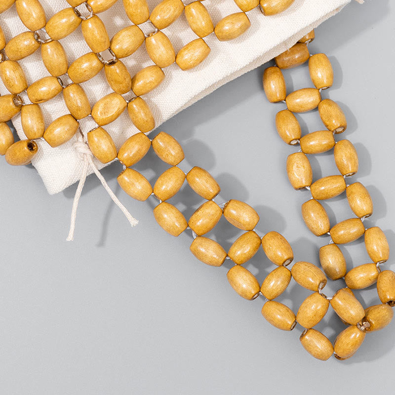 Crude Wood Handbag with Wooden Beads for Spiritual Accessories