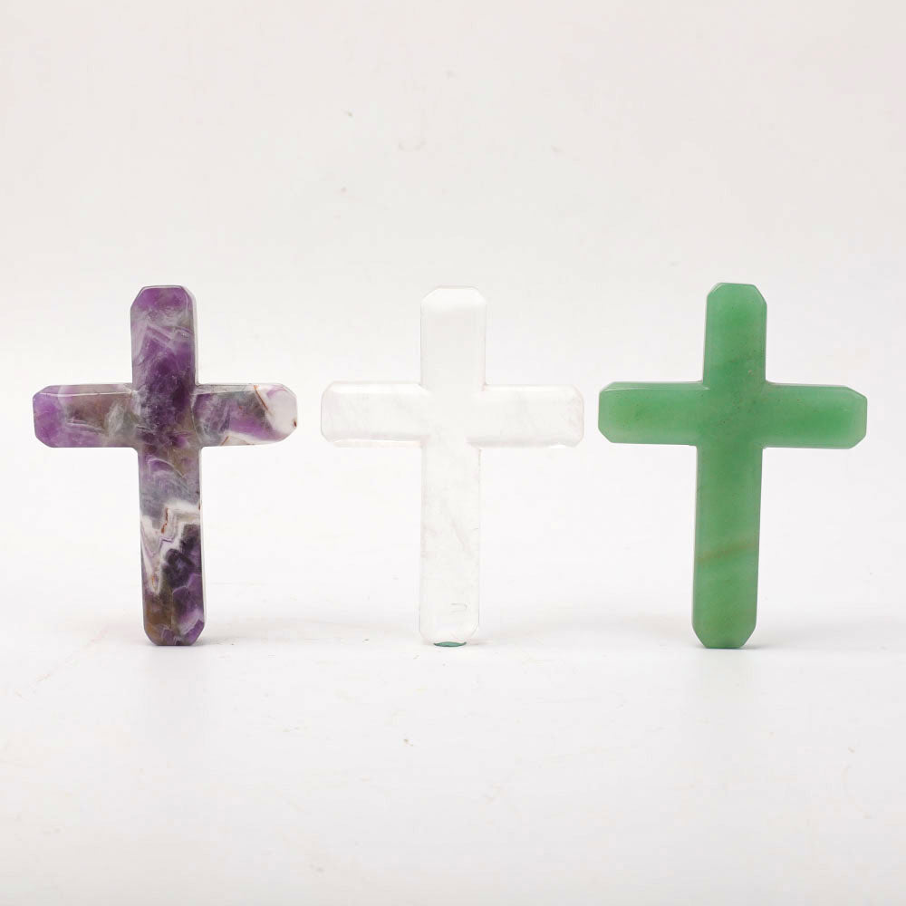 Crystal Cross Figurines 3.57in Hand-Carved Gemstones