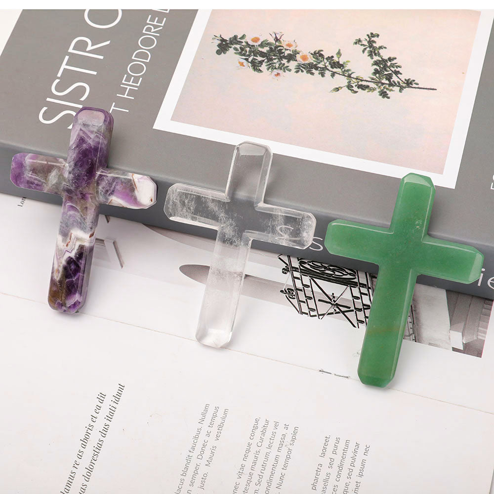 Crystal Cross Figurines 3.57in Hand-Carved Gemstones