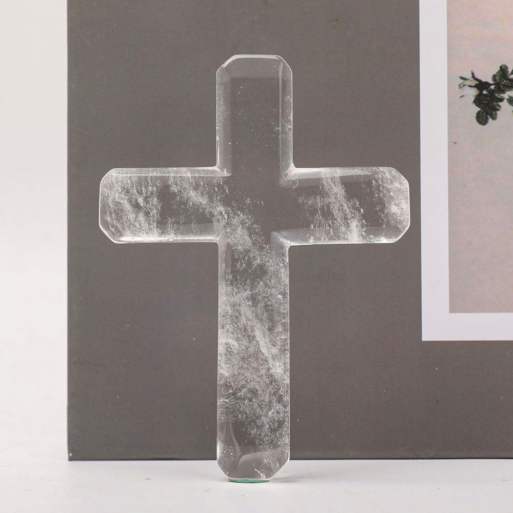 Crystal Cross Figurines 3.57in Hand-Carved Gemstones