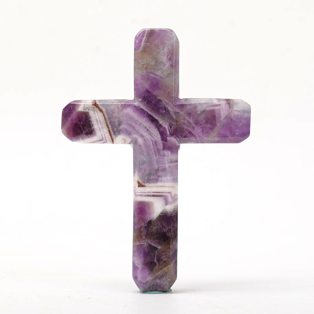 Crystal Cross Figurines 3.57in Hand-Carved Gemstones