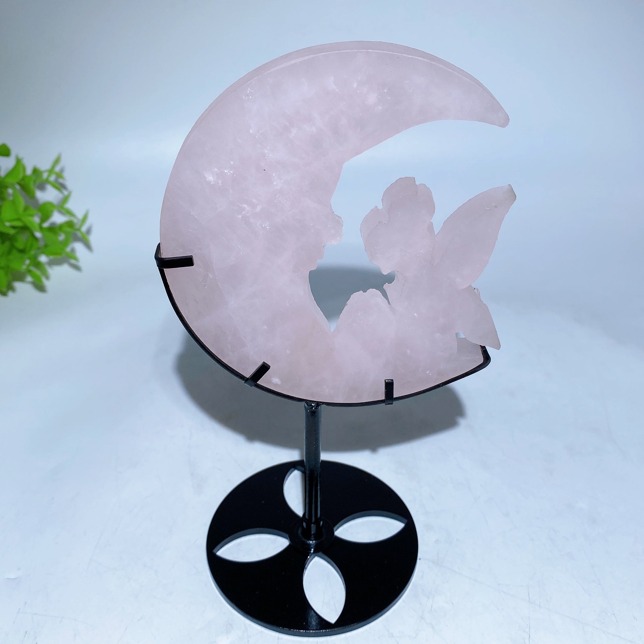 Crystal Fairy on Moon Carving Figurine 4in Healing