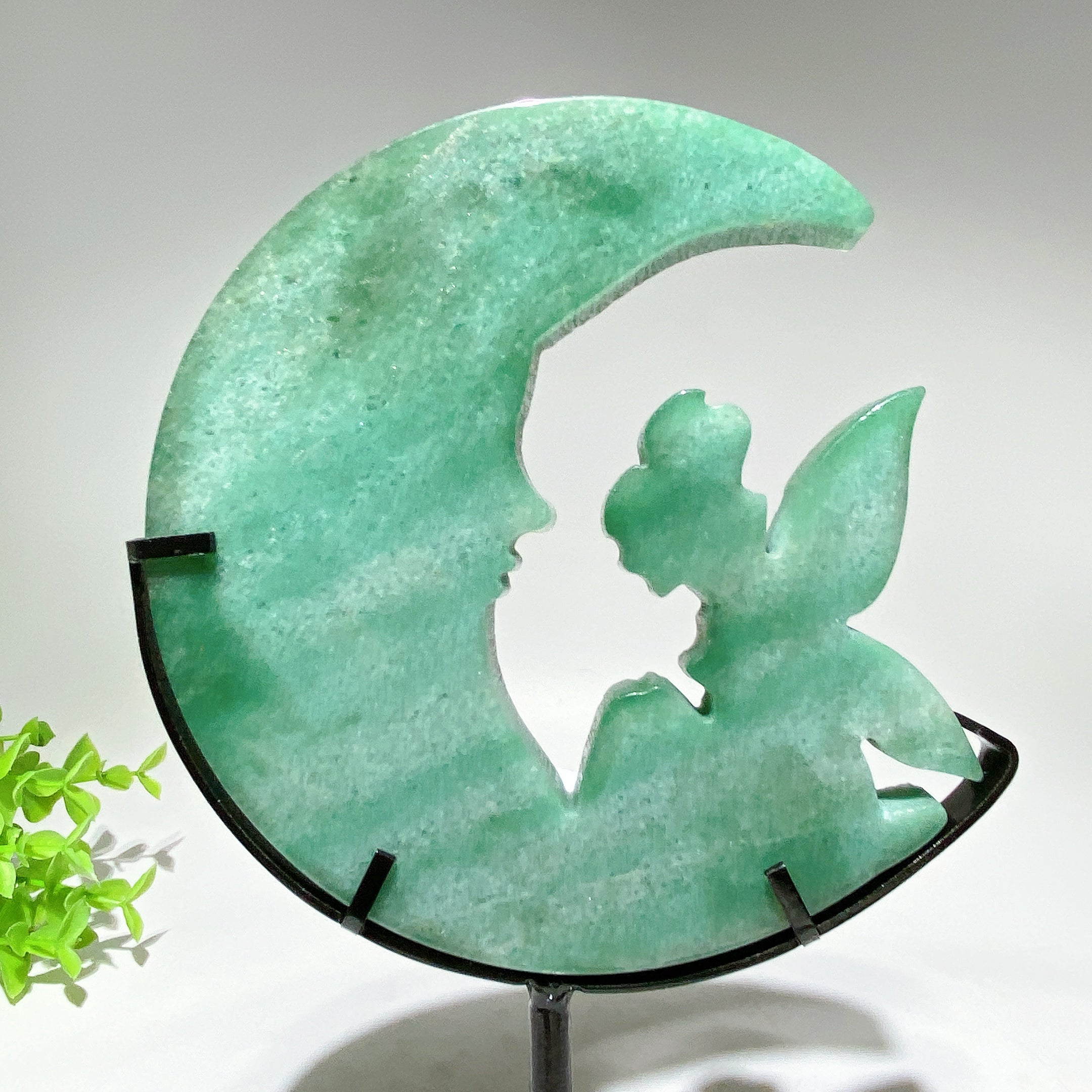 Crystal Fairy on Moon Carving Figurine 4in Healing