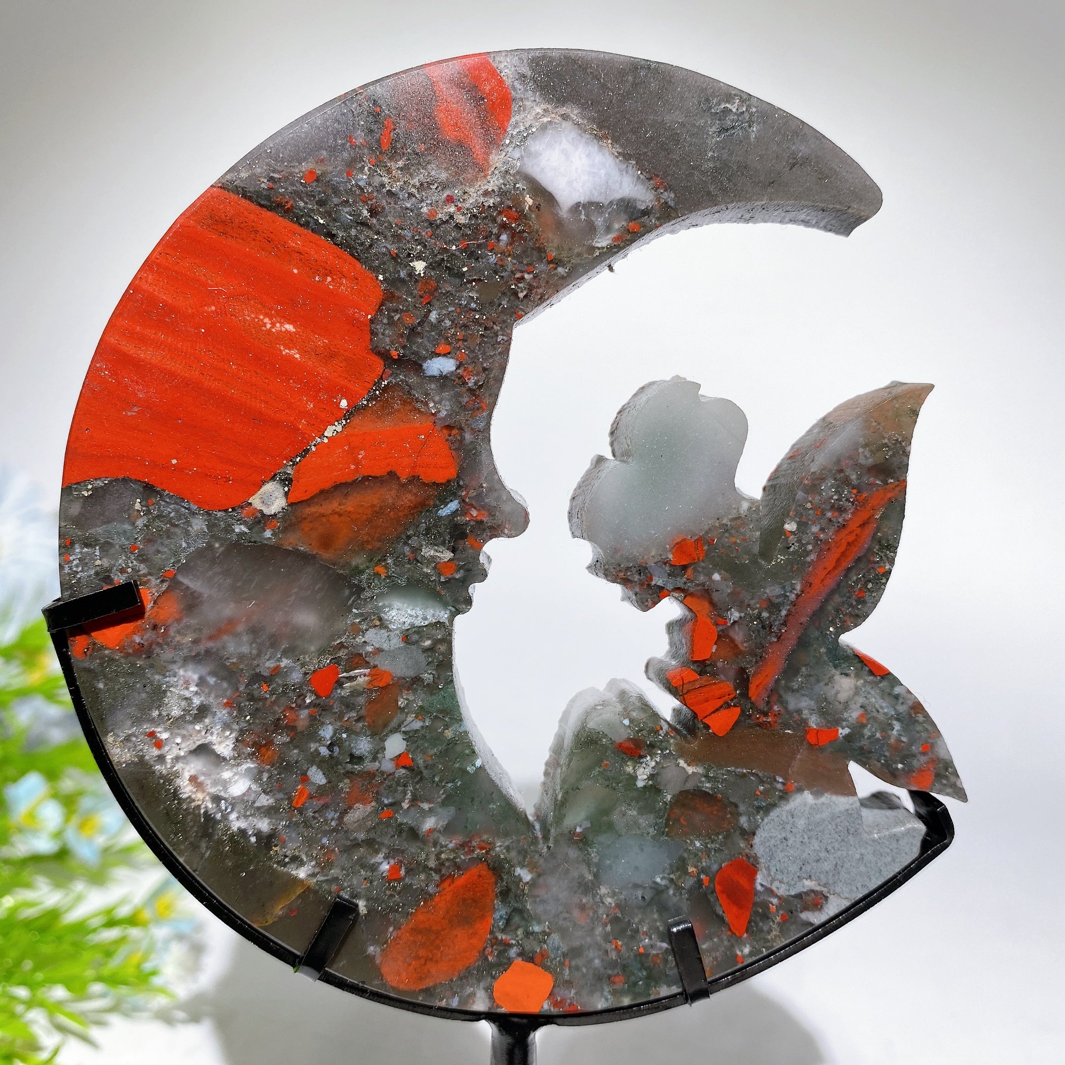 Crystal Fairy Moon Face Carving 18cm Display Stand