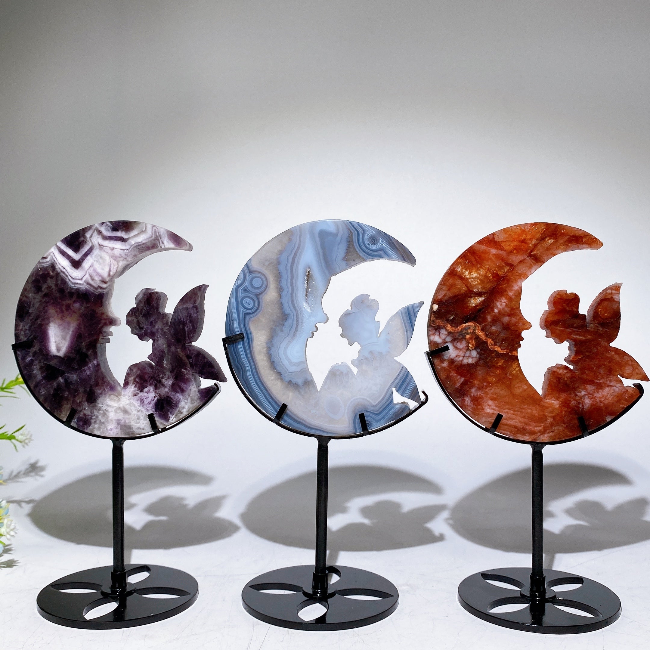 Crystal Fairy Moon Face Carving 18cm Display Stand