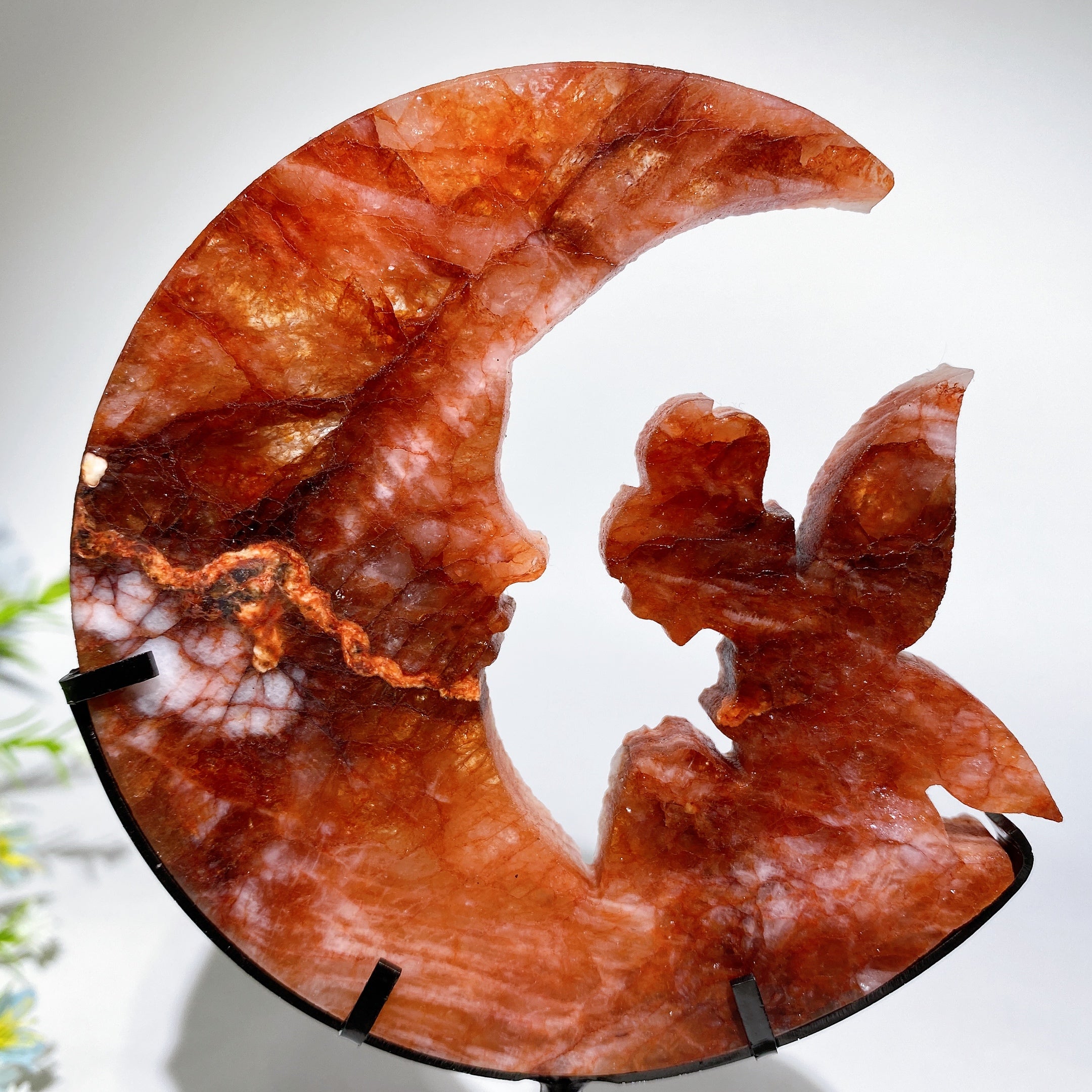 Crystal Fairy Moon Face Carving 18cm Display Stand