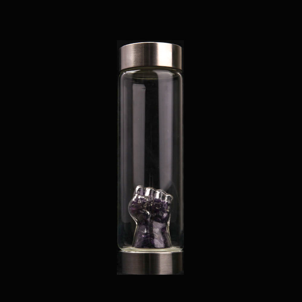 Crystal Glass Water Bottle with Gemstone Base - Healing Hydration