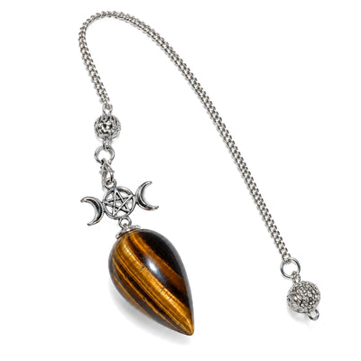 25cm Crystal Healing Pendulum for Energy & Chakra Balance, Yellow Tiger's Eye, on a white background