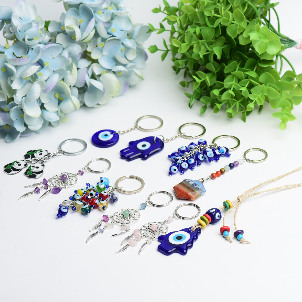 Crystal Healing Car Hanging Keychain with Evil Eye Protection