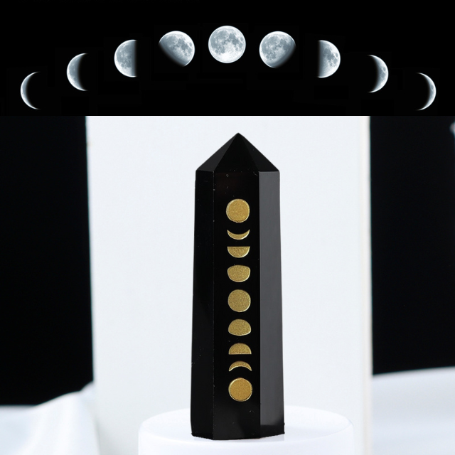 Crystal Tower: Obsidian and Tiger's Eye Moon Phase Design