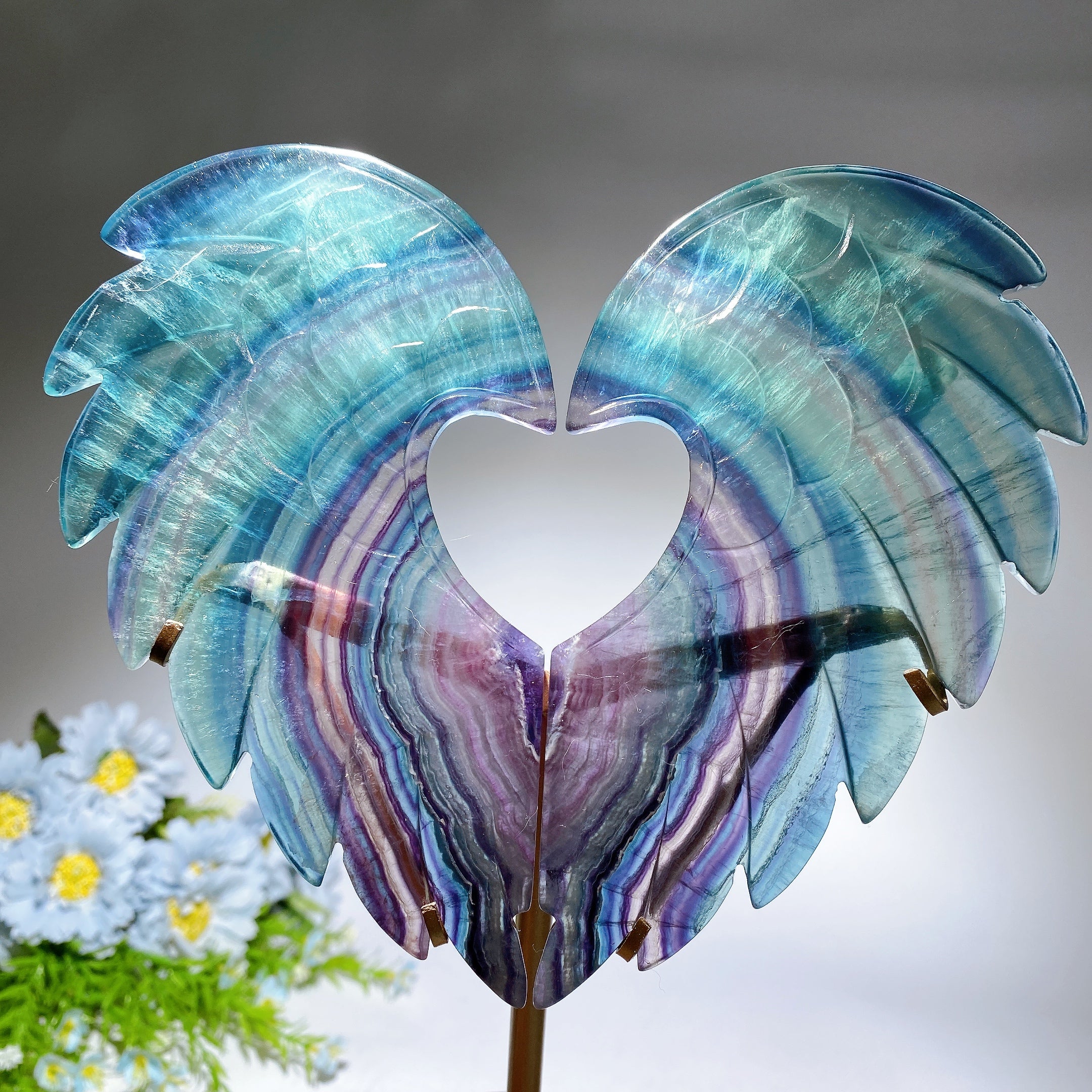 Crystal Heart Wings Gemstone Figurines with Stand 25cm