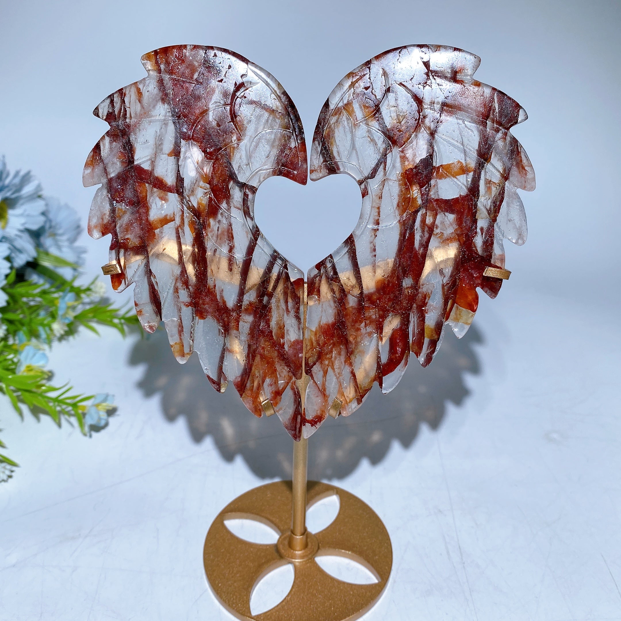 Crystal Heart Wings Gemstone Figurines with Stand 25cm