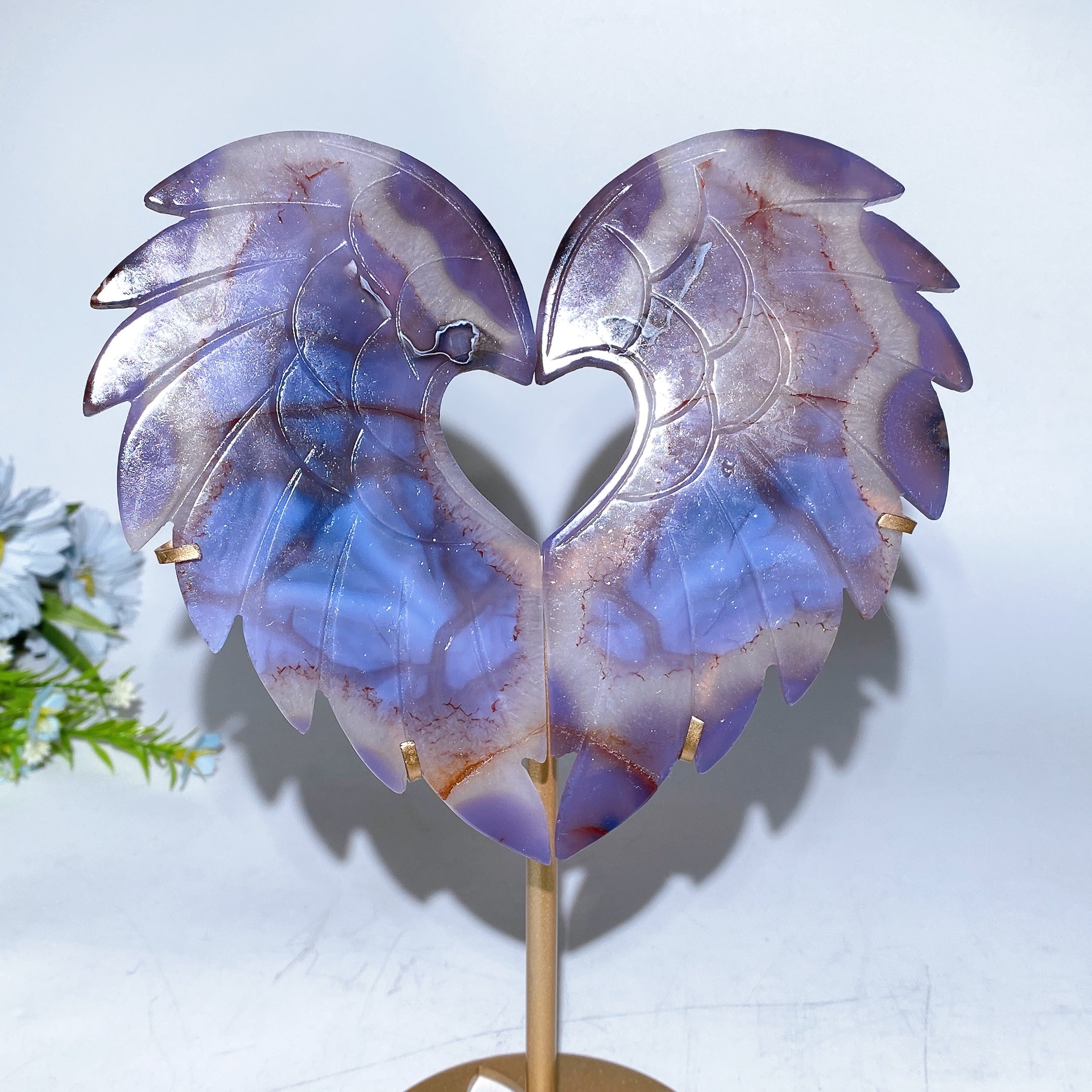 Crystal Heart Wings Gemstone Figurines with Stand 25cm