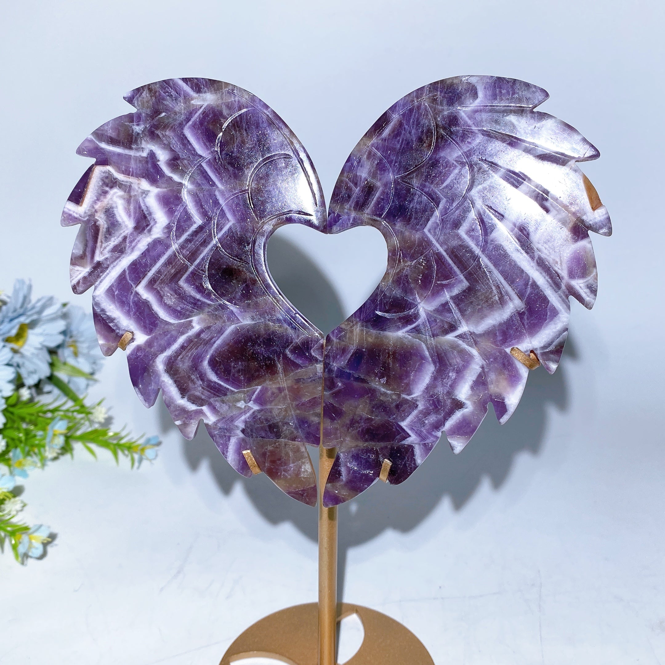 Crystal Heart Wings Gemstone Figurines with Stand 25cm