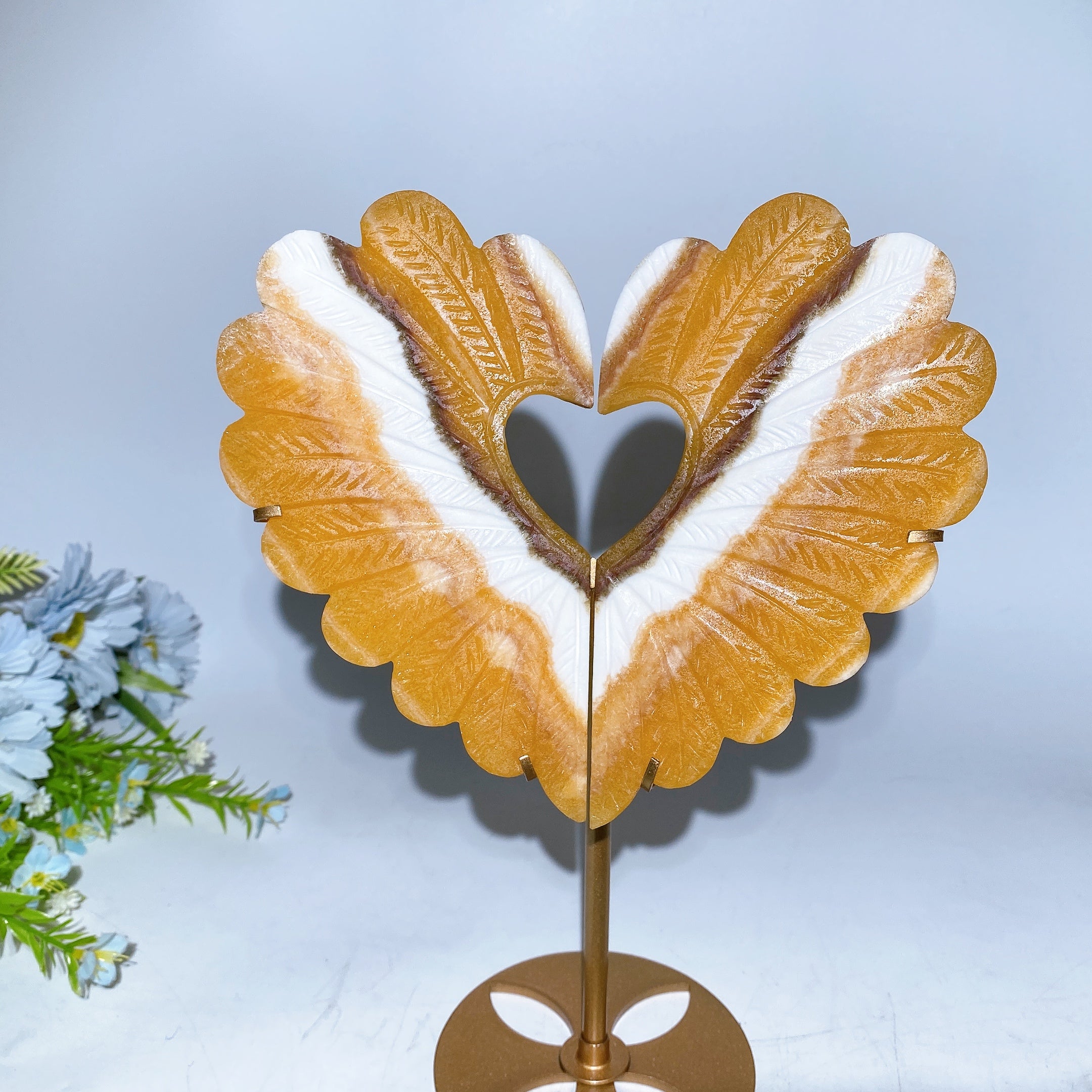 Crystal Heart Wings Gemstone Figurines with Stand 25cm