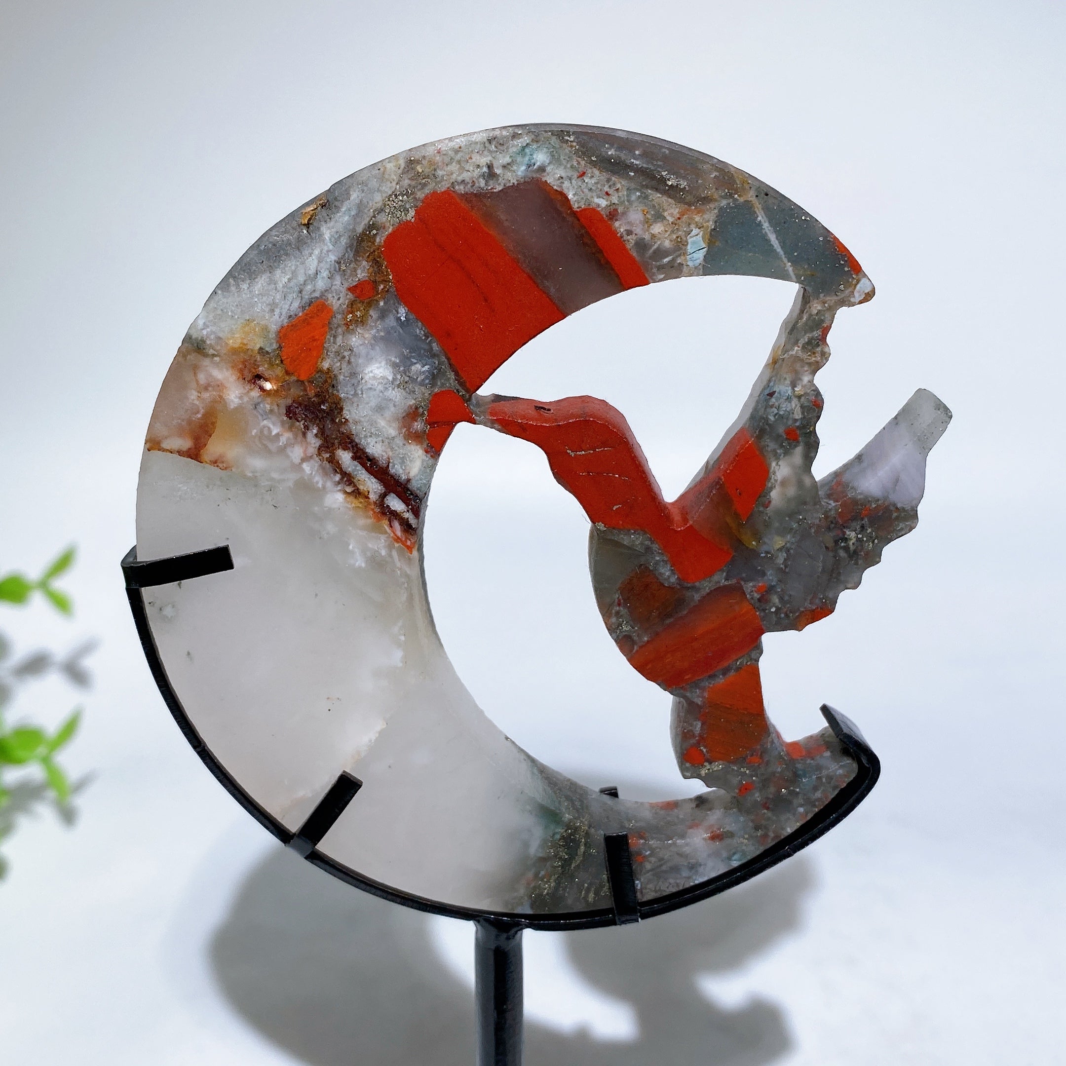 Crystal Hummingbird on Moon Healing Figurine 3.4in