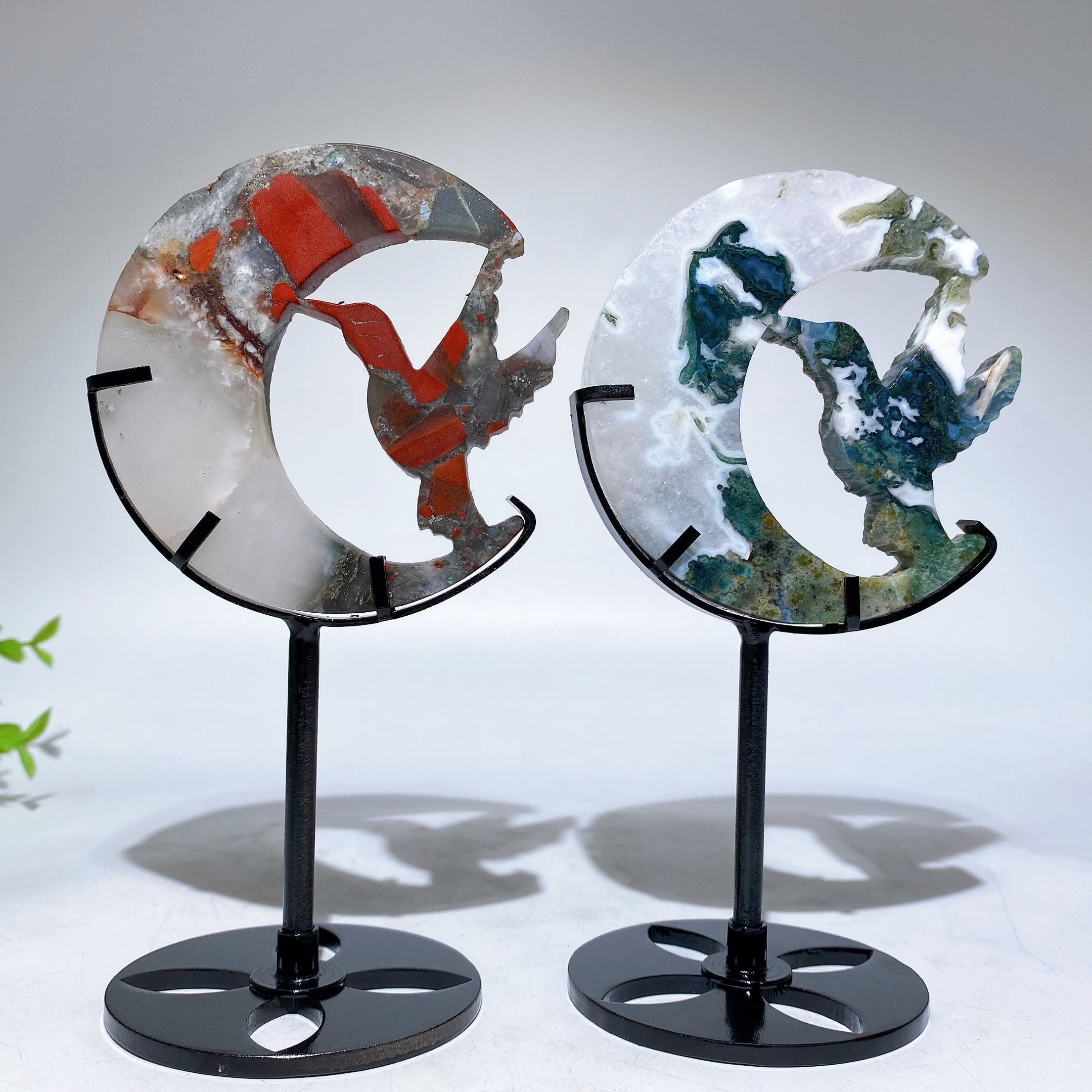 Crystal Hummingbird on Moon Healing Figurine 3.4in