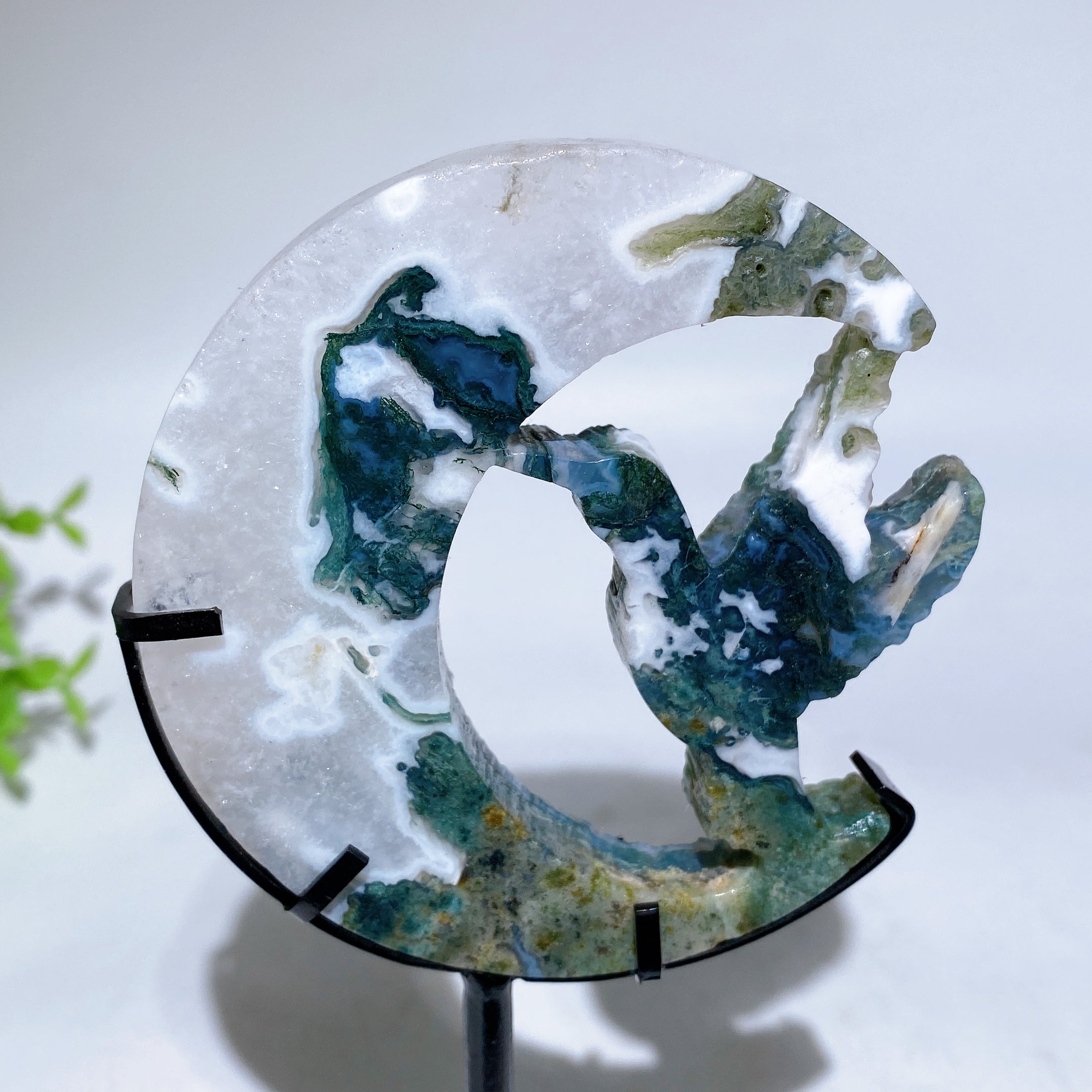 Crystal Hummingbird on Moon Healing Figurine 3.4in