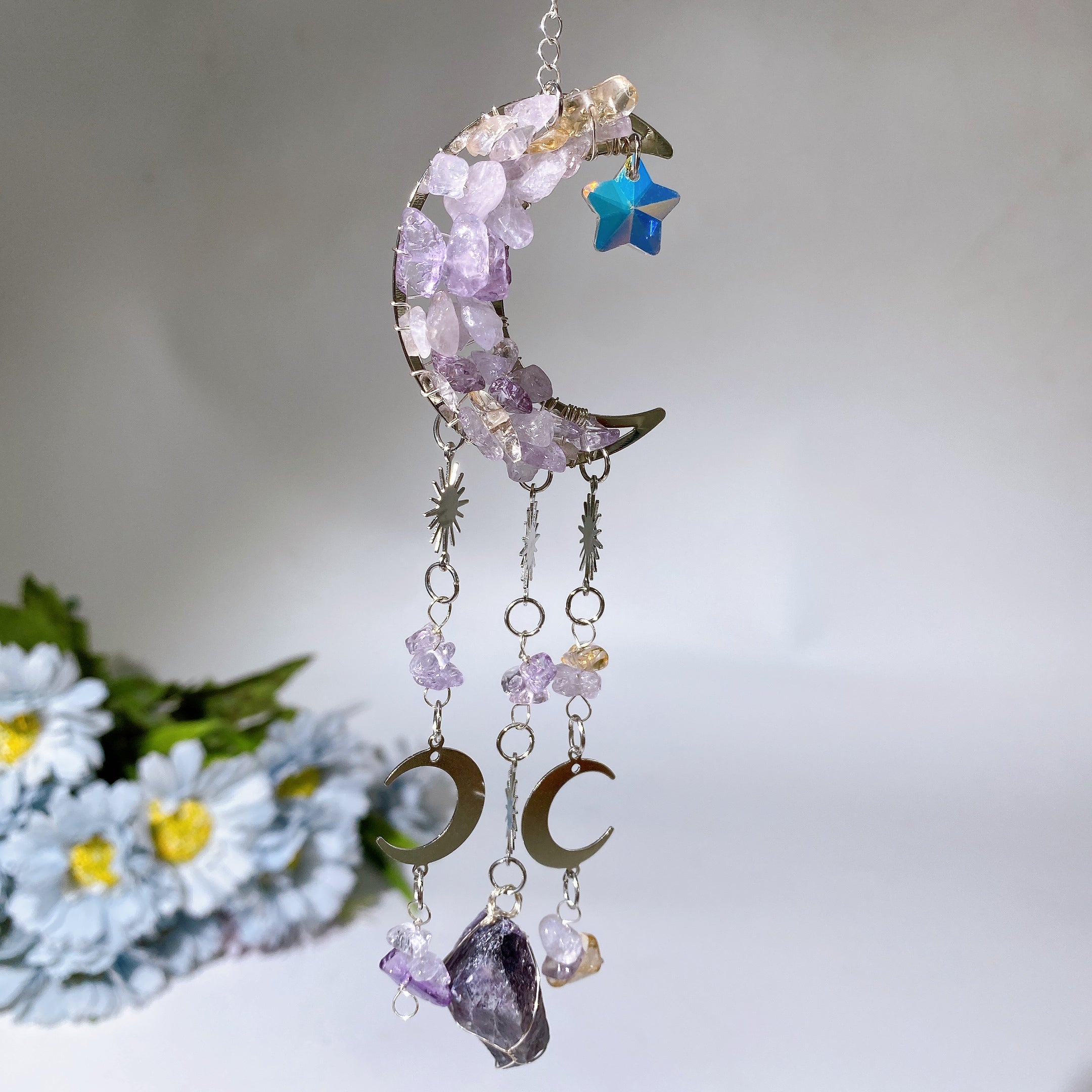 Crystal Moon Shape Suncatcher with Healing Chips 25-28cm