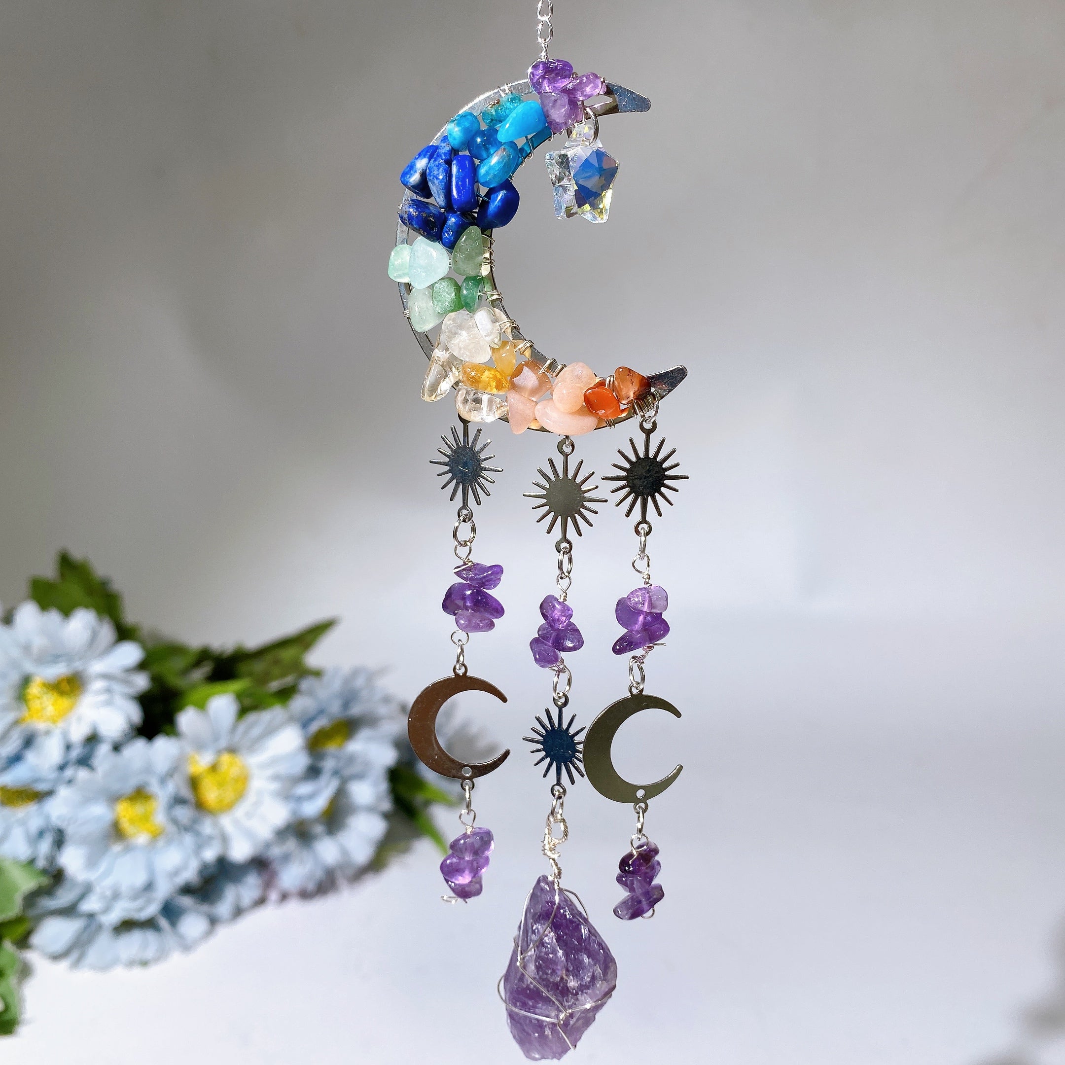 Crystal Moon Shape Suncatcher with Healing Chips 25-28cm