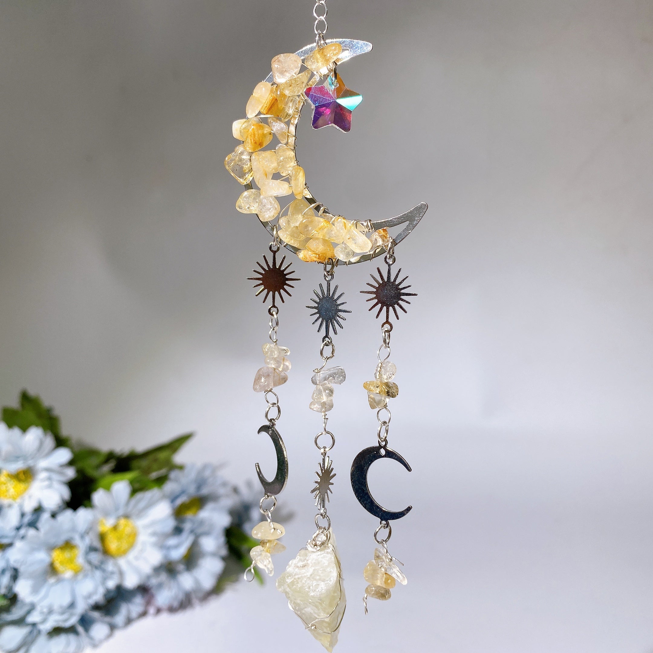 Crystal Moon Shape Suncatcher with Healing Chips 25-28cm