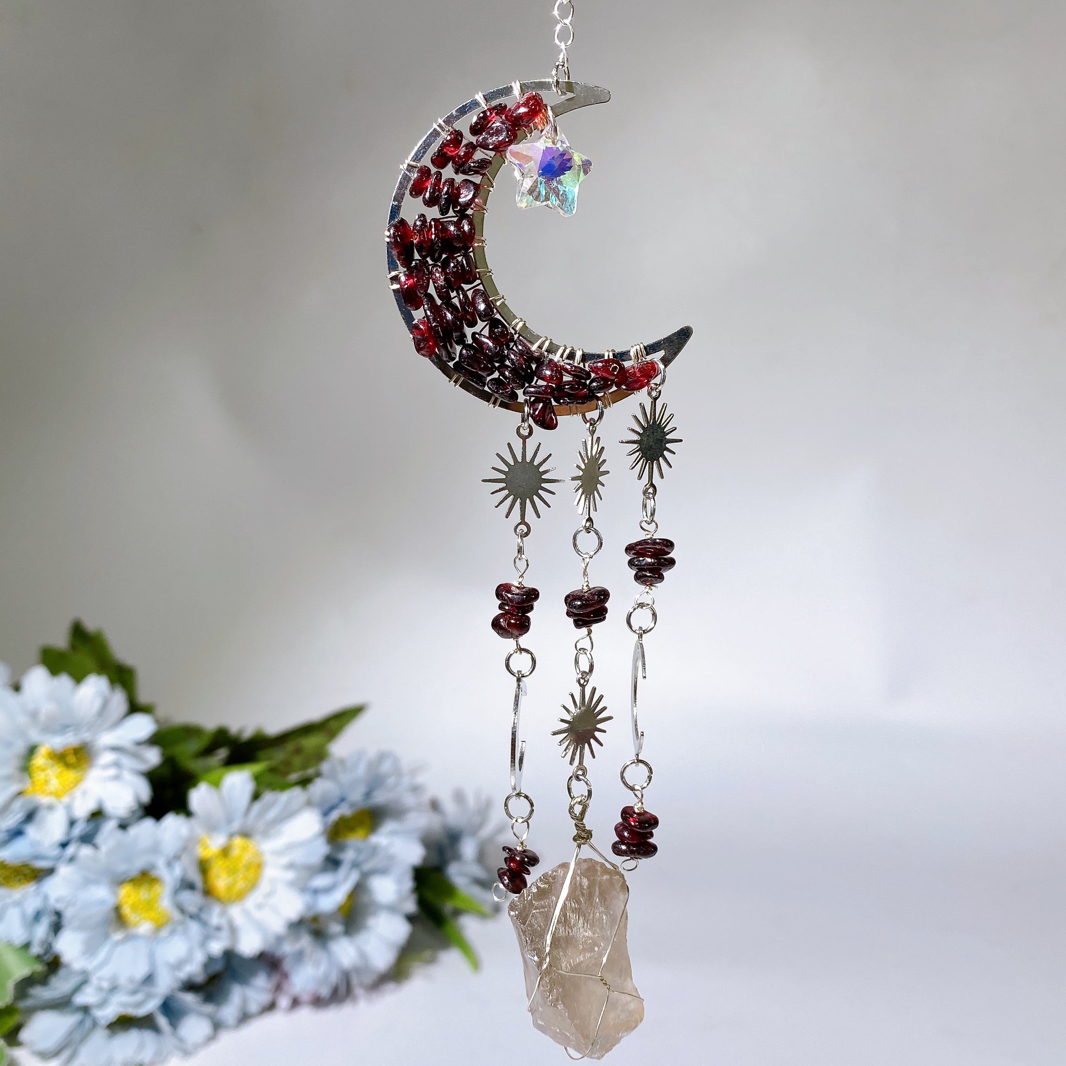 Crystal Moon Shape Suncatcher with Healing Chips 25-28cm