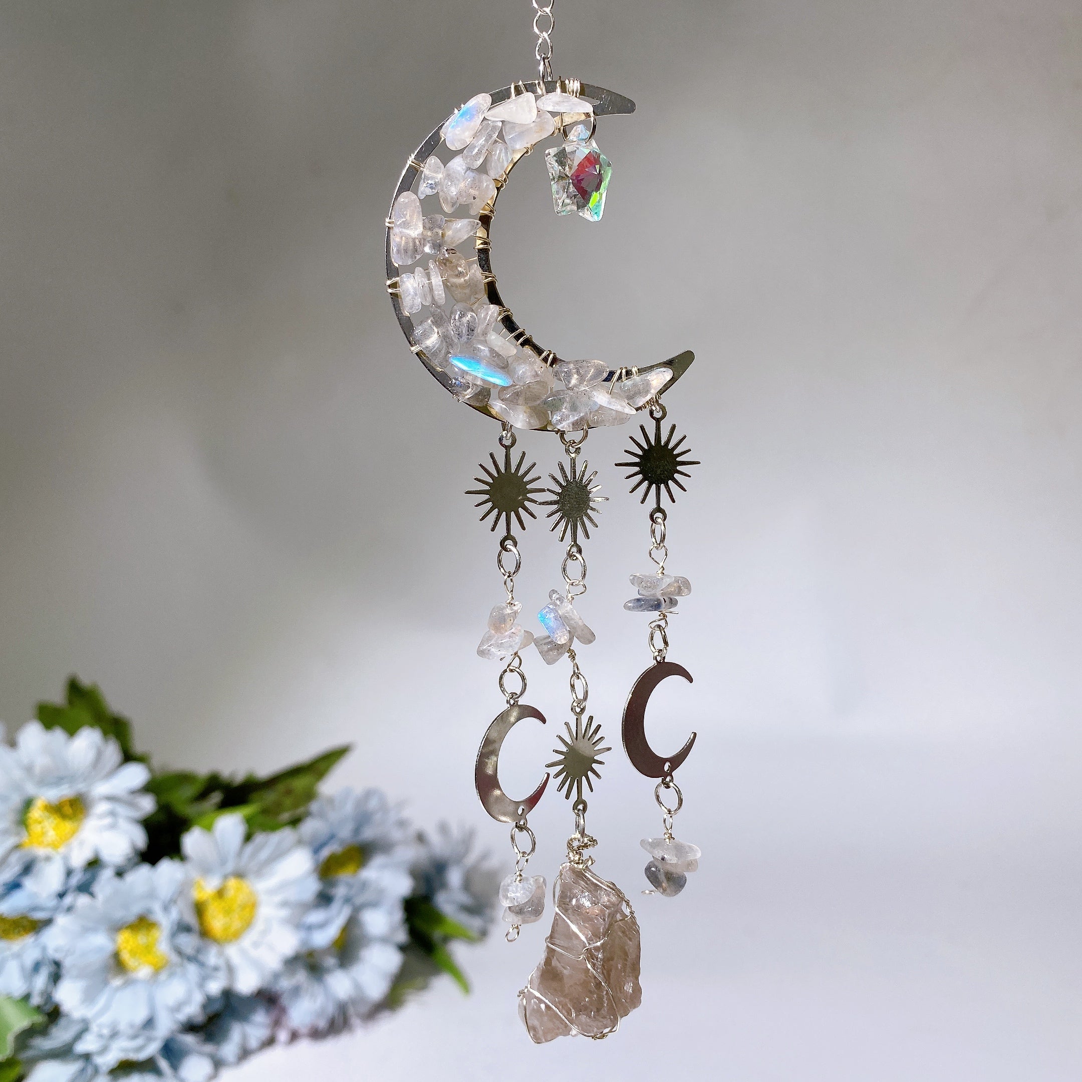 Crystal Moon Shape Suncatcher with Healing Chips 25-28cm
