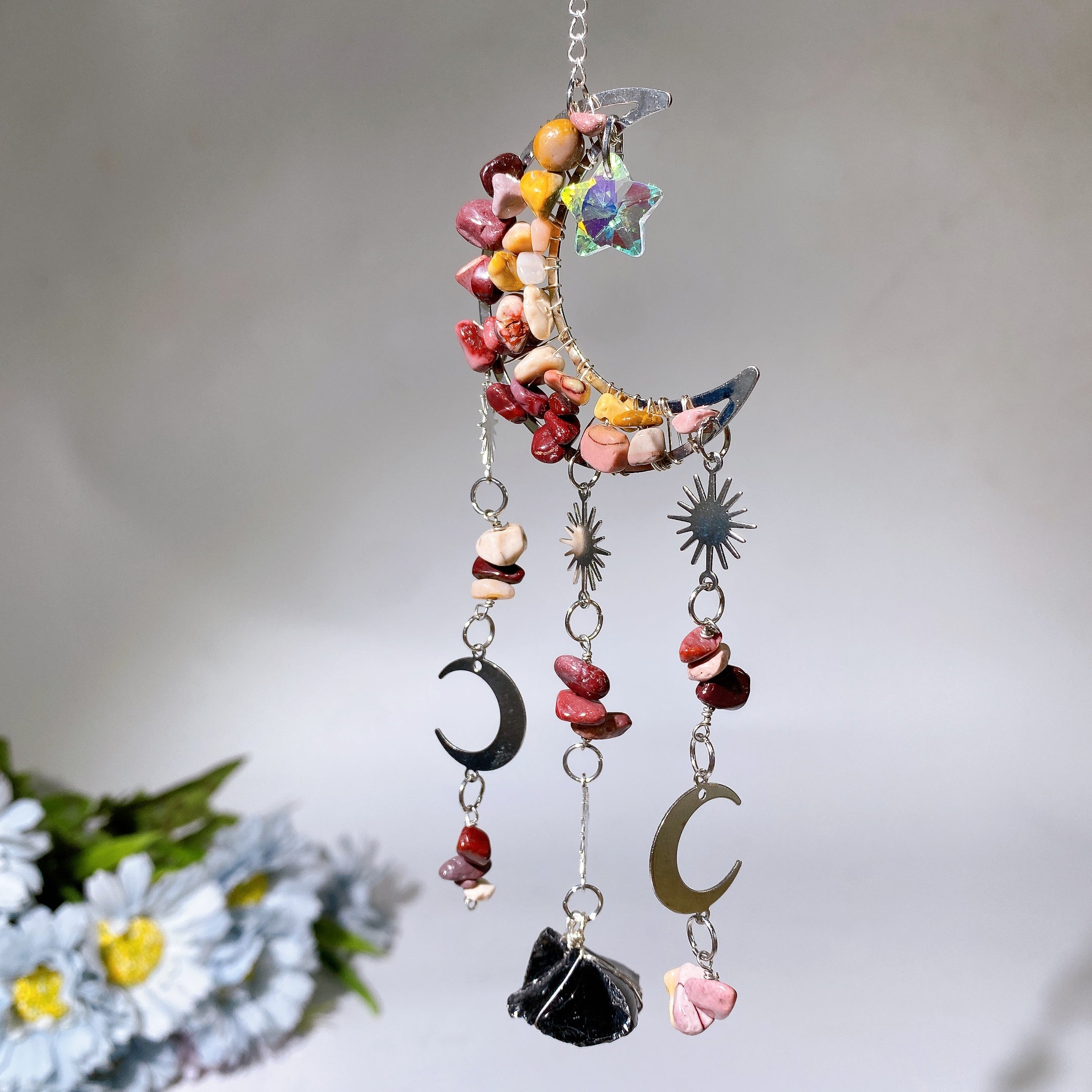 Crystal Moon Shape Suncatcher with Healing Chips 25-28cm