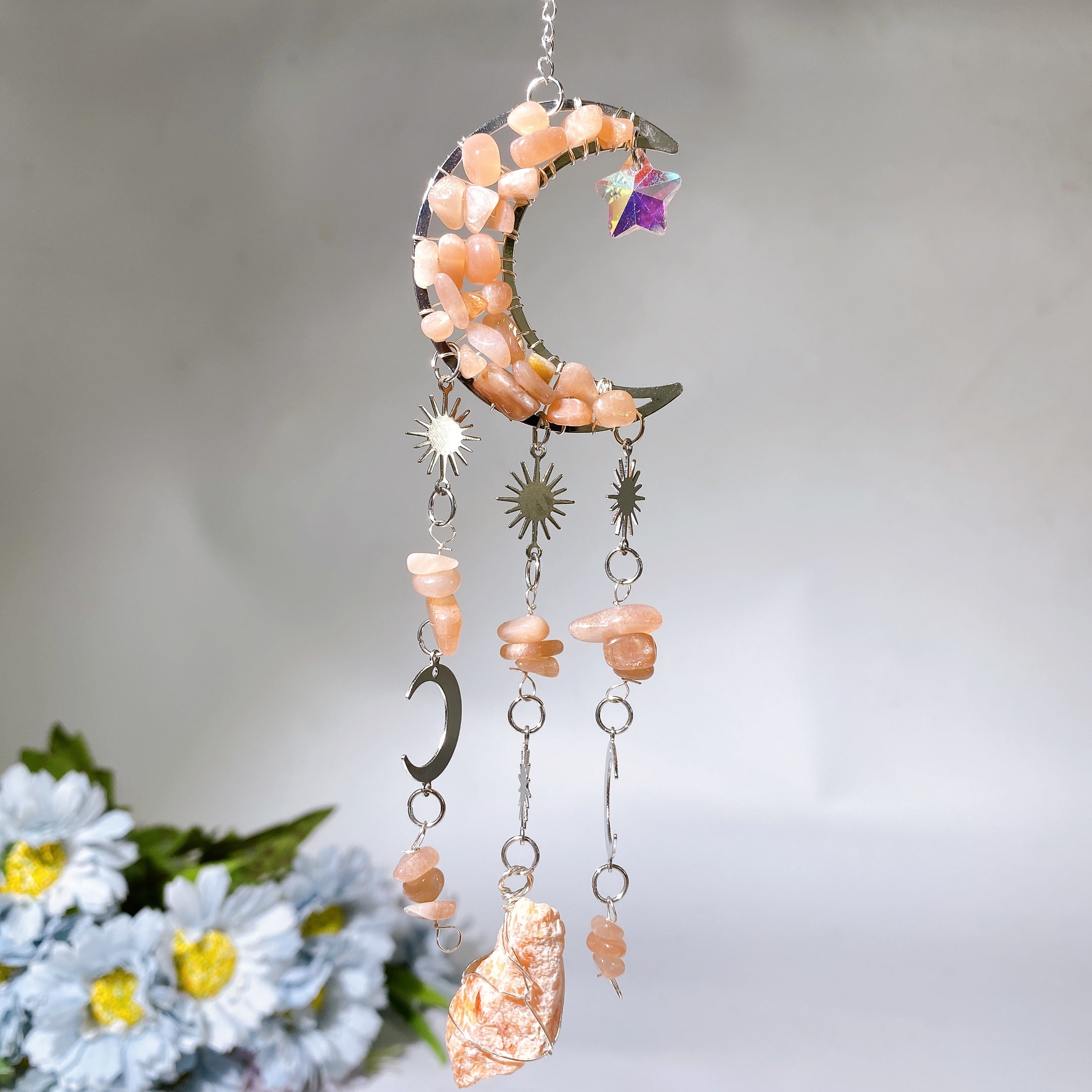 Crystal Moon Shape Suncatcher with Healing Chips 25-28cm
