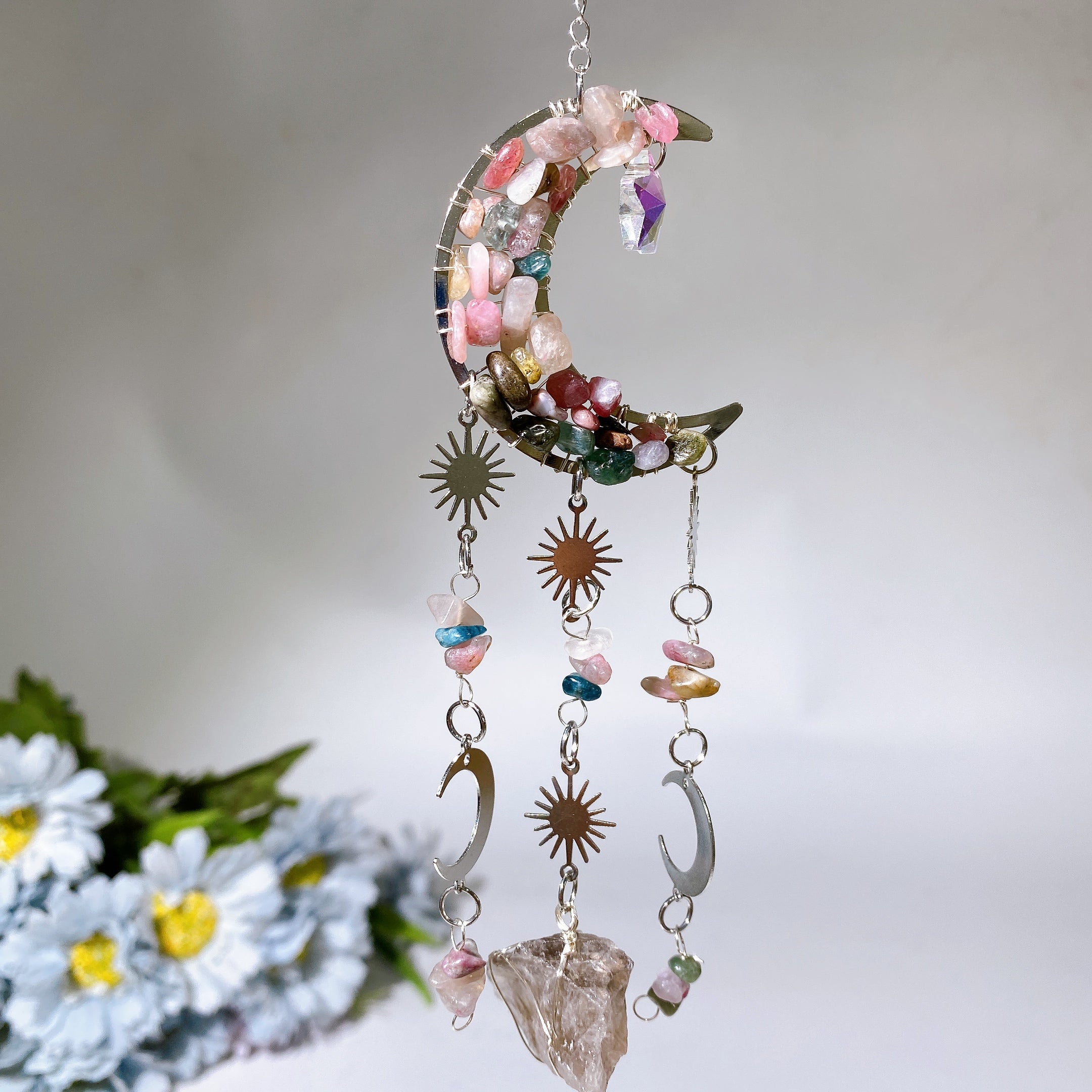 Crystal Moon Shape Suncatcher with Healing Chips 25-28cm