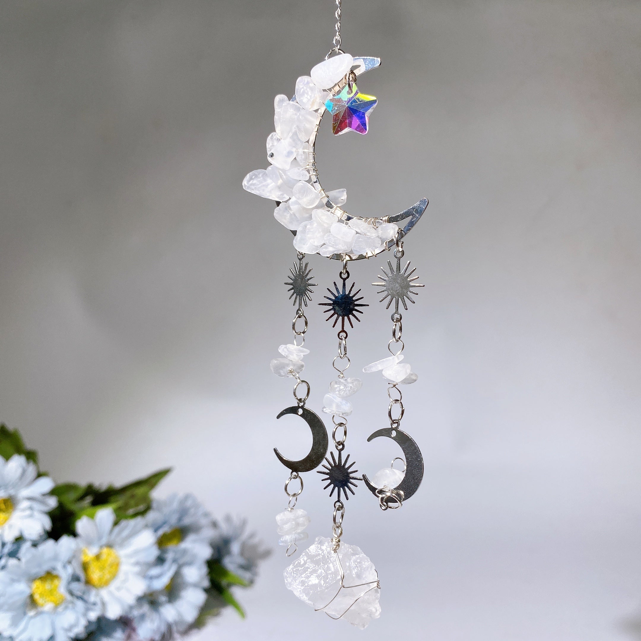 Crystal Moon Shape Suncatcher with Healing Chips 25-28cm