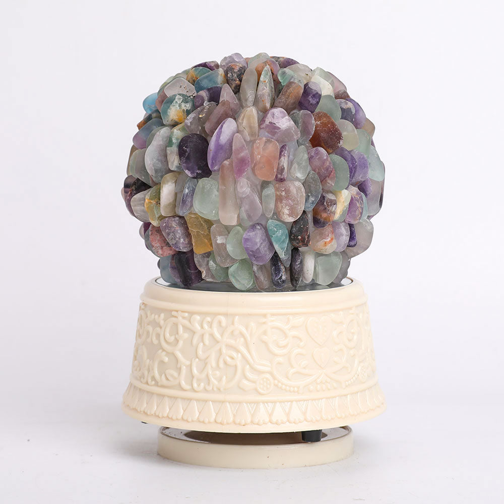 Crystal Music Box with Natural Gemstone Specimens - Amethyst, Rose Quartz, Fluorite, Flower Agate