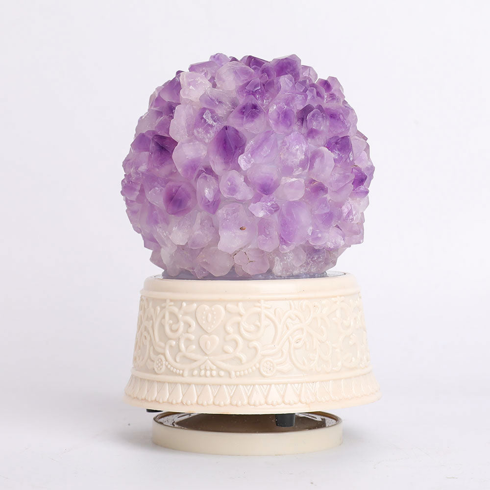 Crystal Music Box with Natural Gemstone Specimens - Amethyst, Rose Quartz, Fluorite, Flower Agate