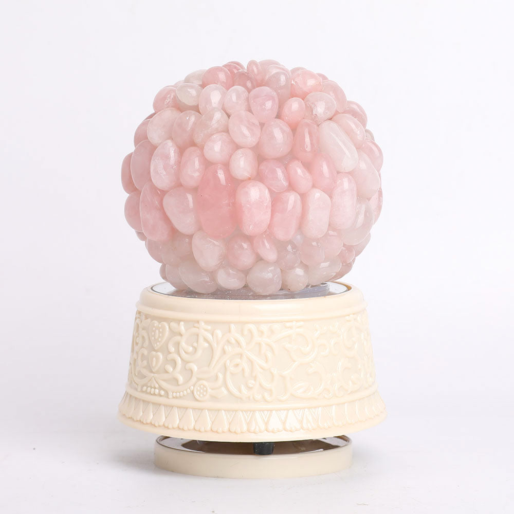 Crystal Music Box with Natural Gemstone Specimens - Amethyst, Rose Quartz, Fluorite, Flower Agate