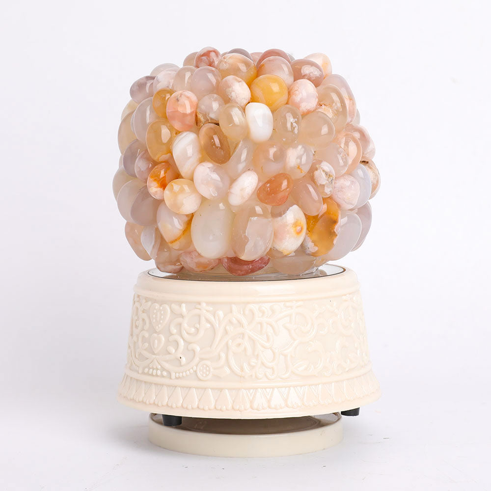 Crystal Music Box with Natural Gemstone Specimens - Amethyst, Rose Quartz, Fluorite, Flower Agate