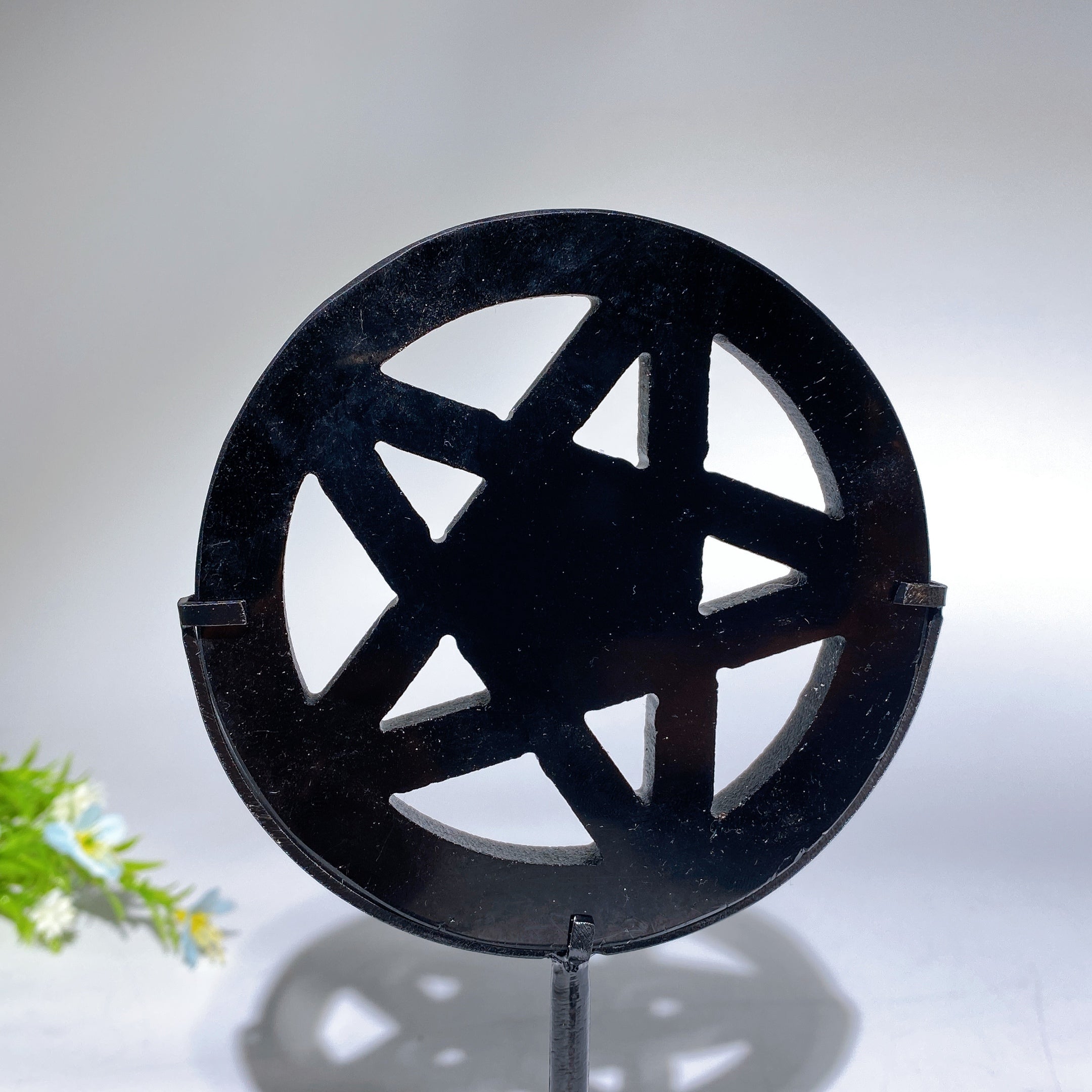 Crystal Pentacle Carving 3.8" with Stand for Healing