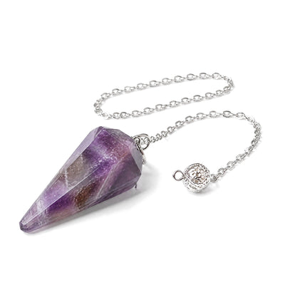 Crystal Point Pendulum for Healing & Energy, Amethyst, on a white background