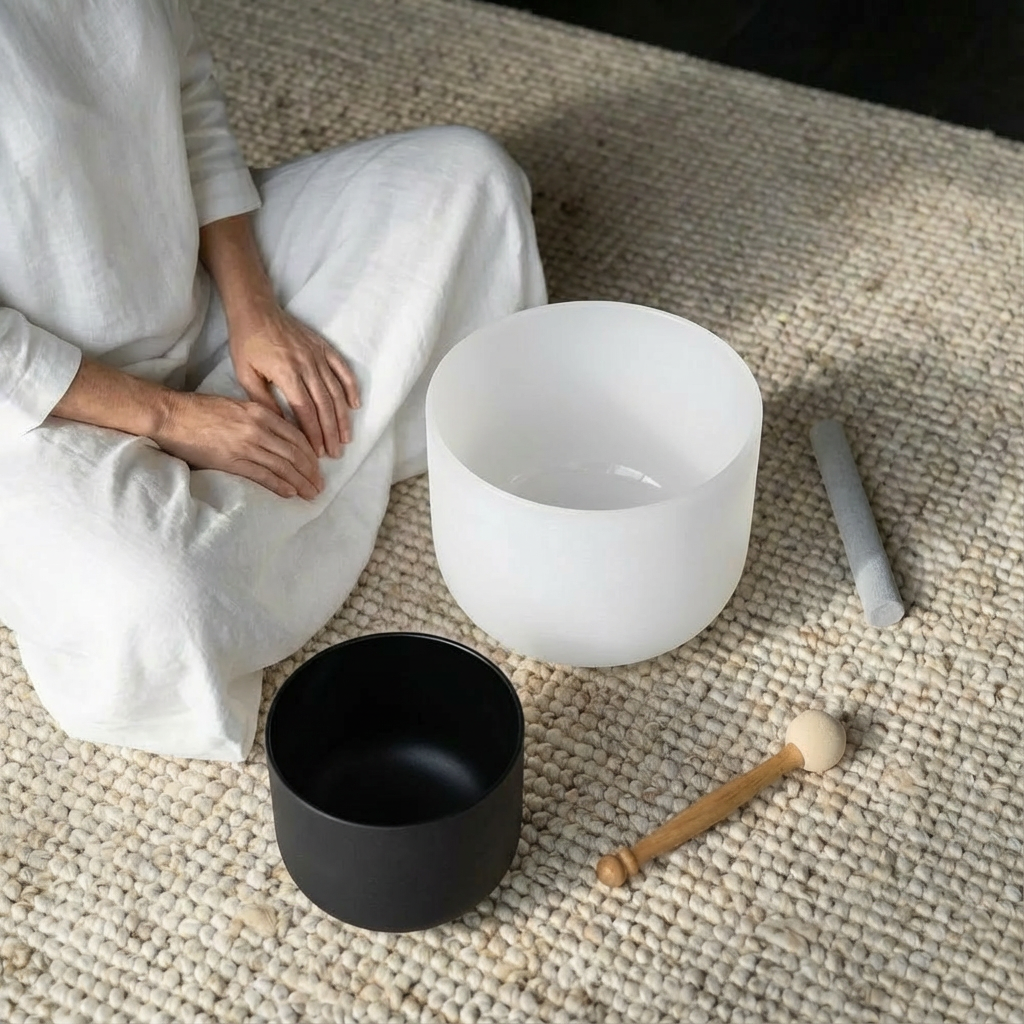 Crystal Singing Bowl Set - 8 inch A Note & 10 inch F Note Yin Yang