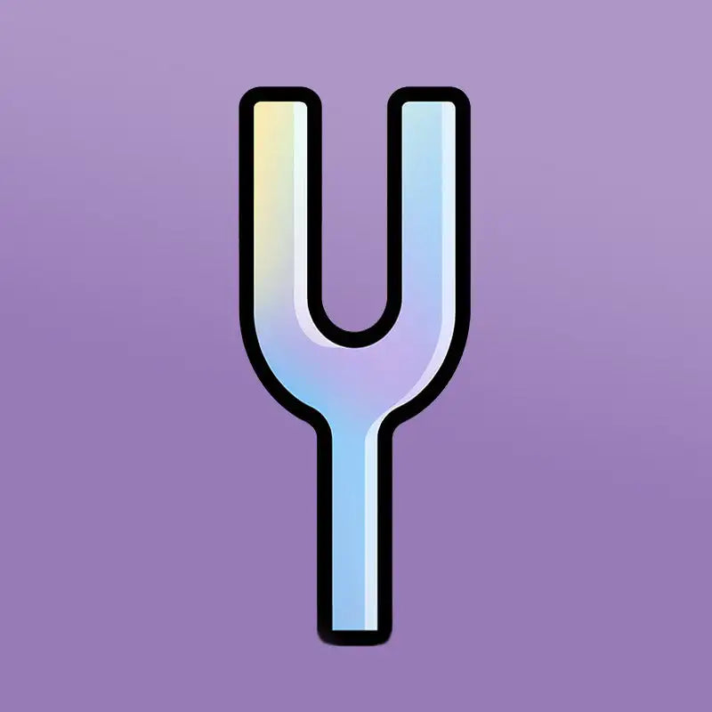 Iridescent tuning fork with a sleek, modern design and smooth metallic finish.
